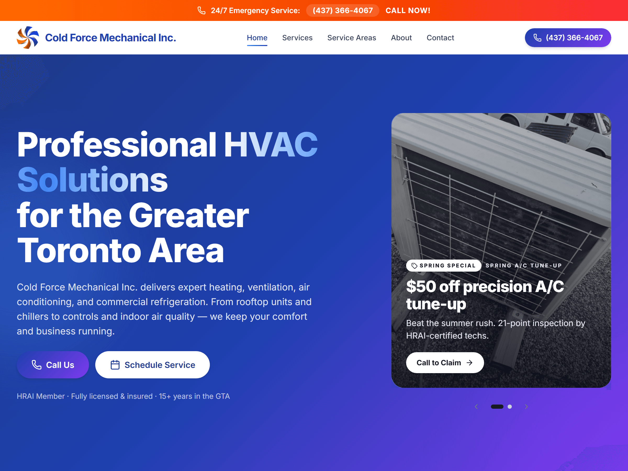 Cold Force Mechanical — Toronto HVAC website built by TechFlow Solutions.